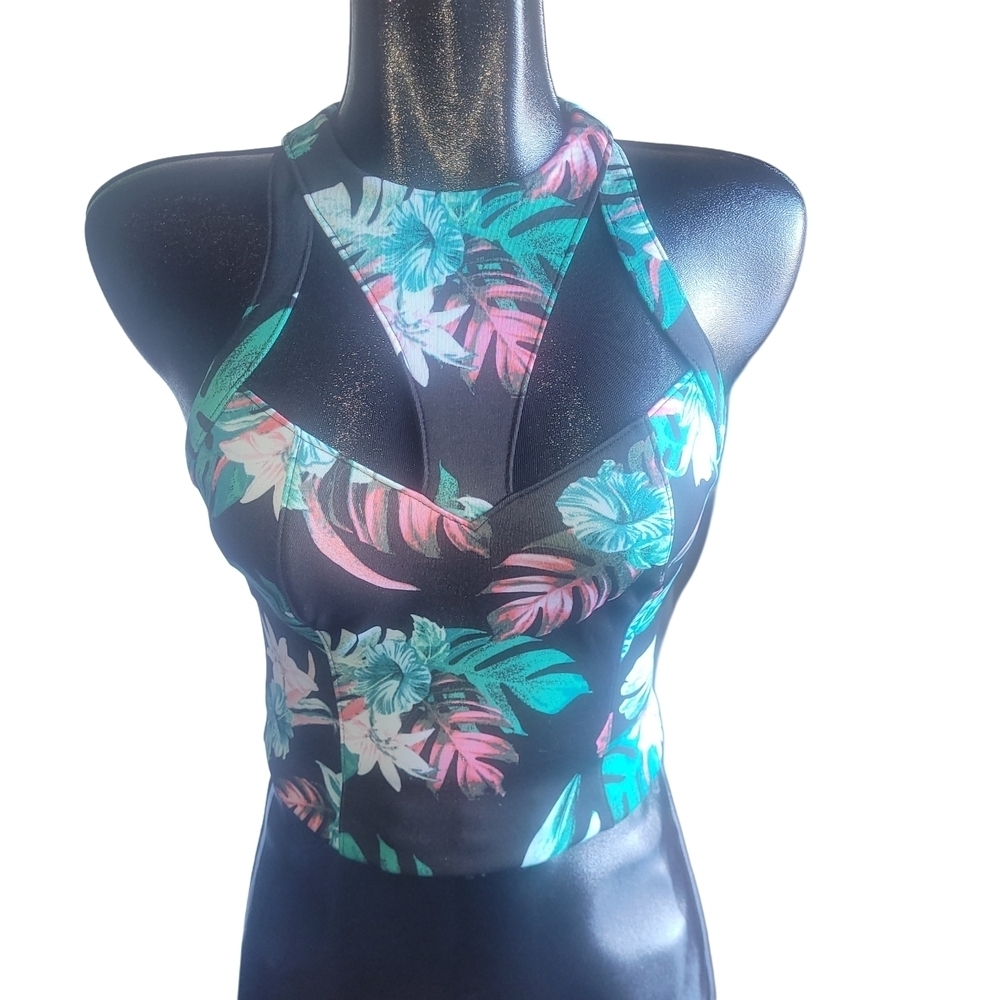 Guess Tropical Print Mesh Detailed Halter Crop Top Size XS